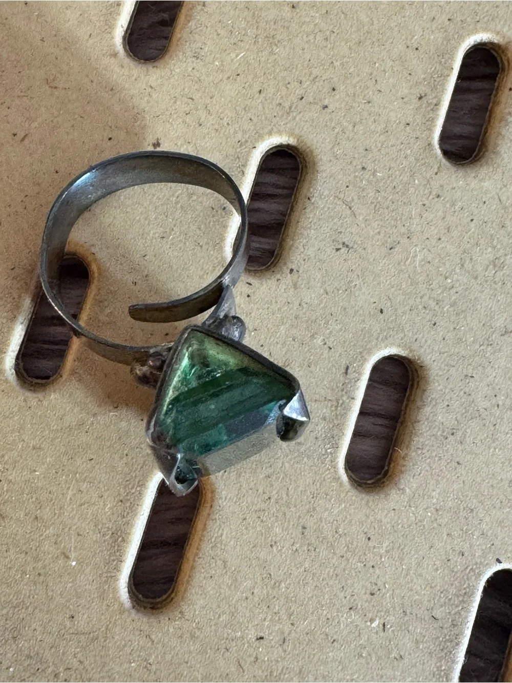 vintage Emerald Green crystal sterling silver ring adjustable statement cocktail